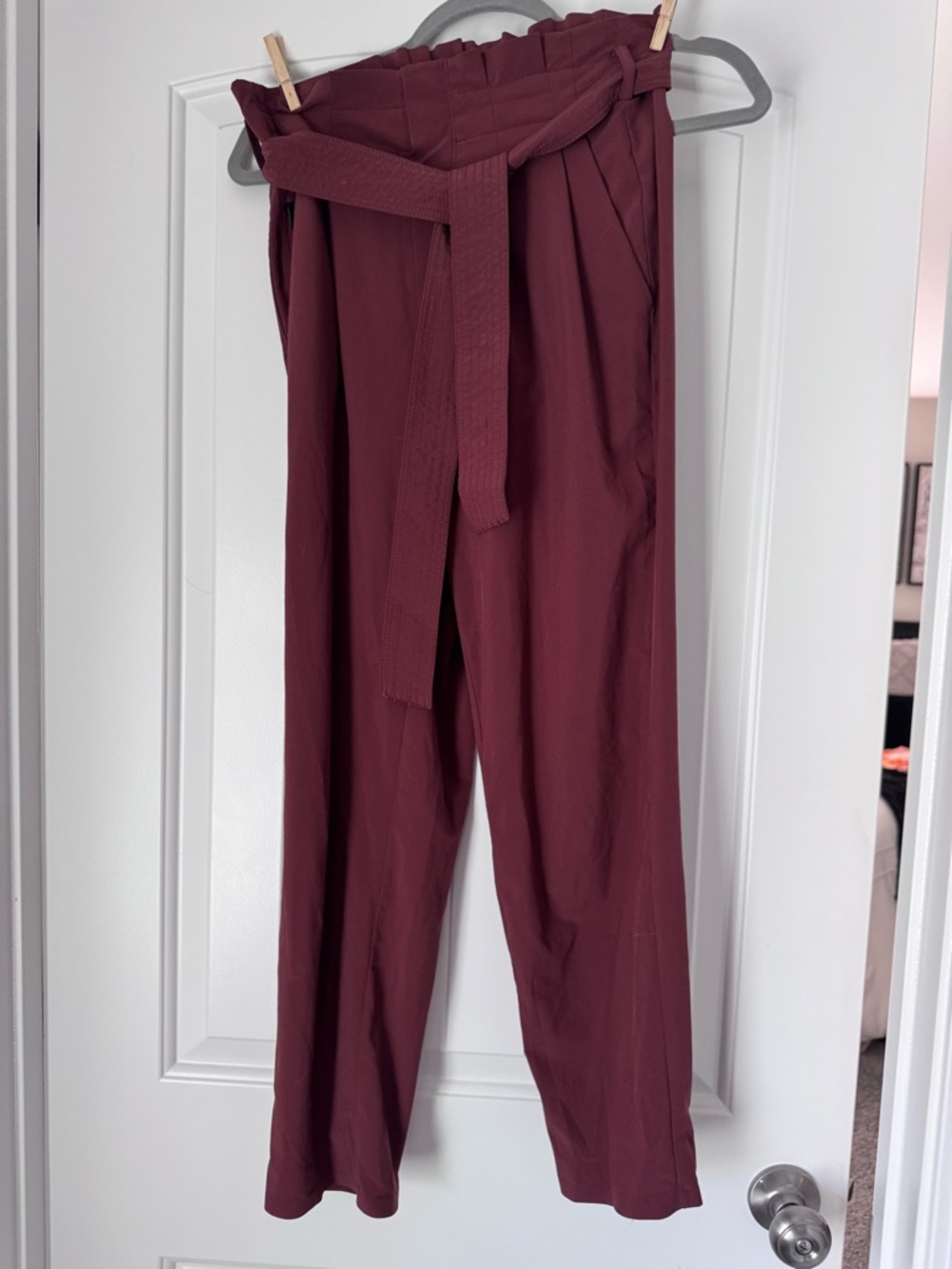 Athleta Rust Paperbag-Waist Straight Leg Pants with Self-Tie Belt